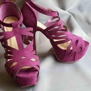 New Justfab platform heels, vegan suede purple